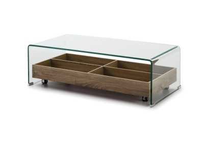 Table basse en verre trempé et tiroir intérieur à trous et roulettes - ANNECY