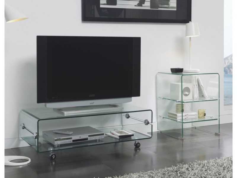 Mesa de centro / mesa TV de cristal templado con ruedas - AVA