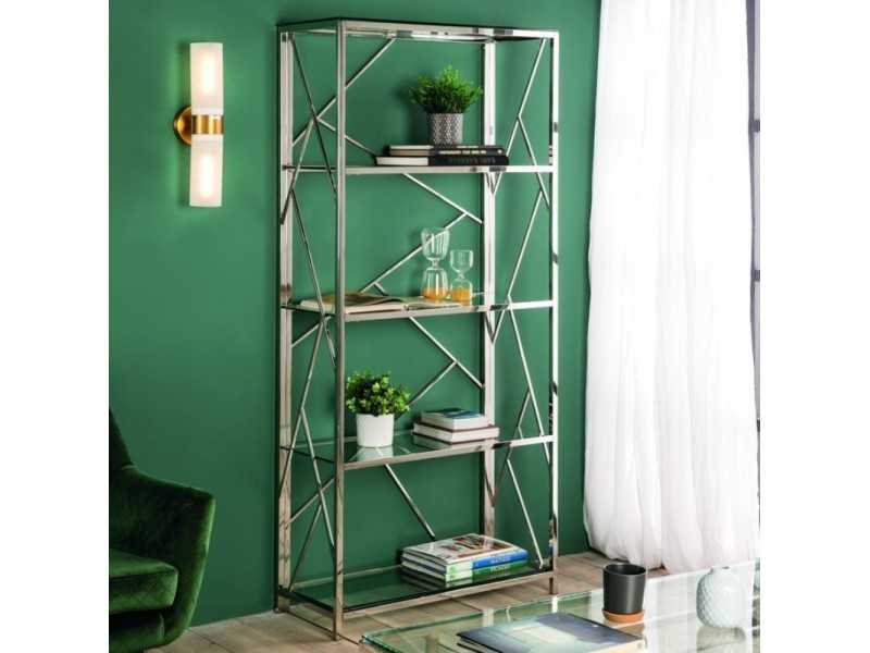 Stainless steel shelf/bookcase with glass shelves - AMBERES