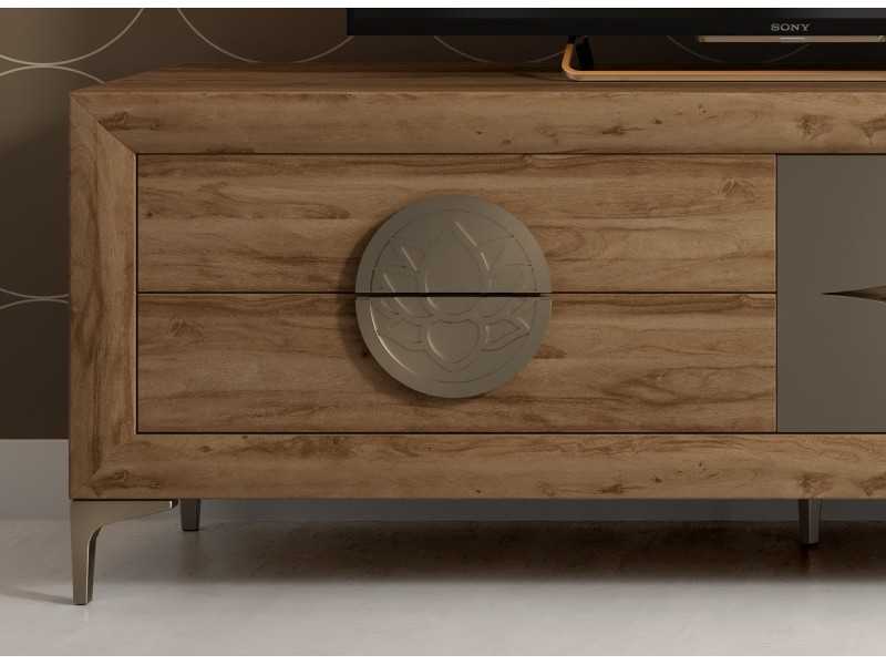 Meuble TV avec porte battante et deux tiroirs - ALLEGRA