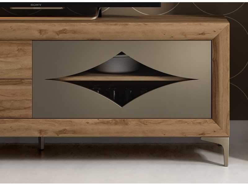 Meuble TV avec porte battante et deux tiroirs - ALLEGRA