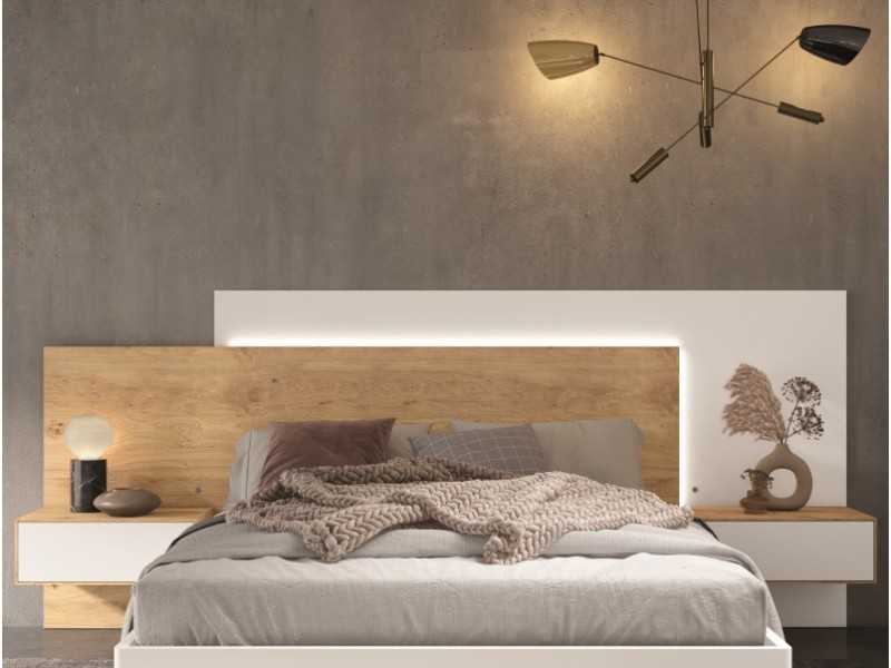 Design headboard with 1 drawer bedside tables and led light - LEKNES