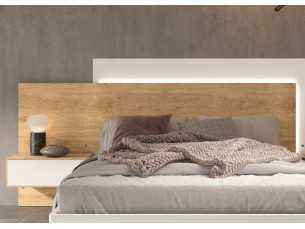 Design headboard with 1 drawer bedside tables and led light - LEKNES 2
