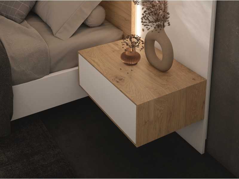 Tête de lit design avec 1 tiroir, tables d’appoint et lumière led - LEKNES