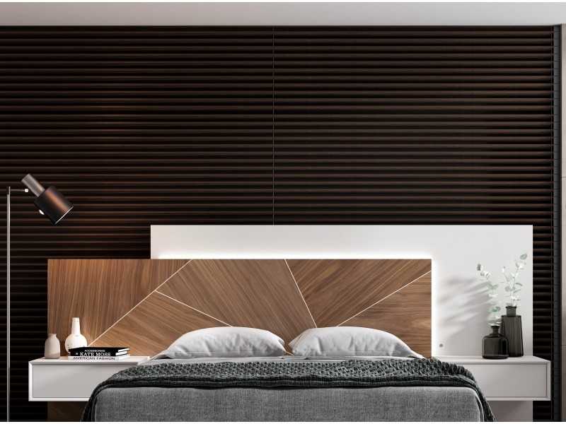 Design headboard with 1 drawer bedside tables and led light - ANA