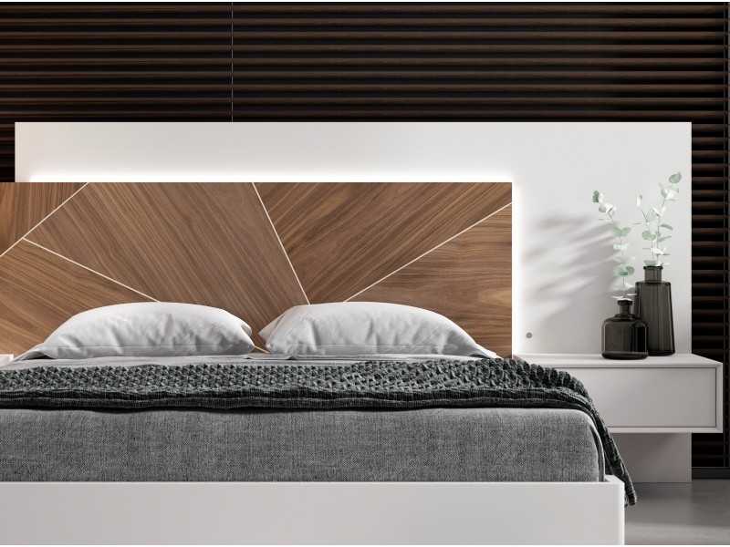 Tête de lit design avec 1 tiroir, tables d’appoint et lumière led - ANA