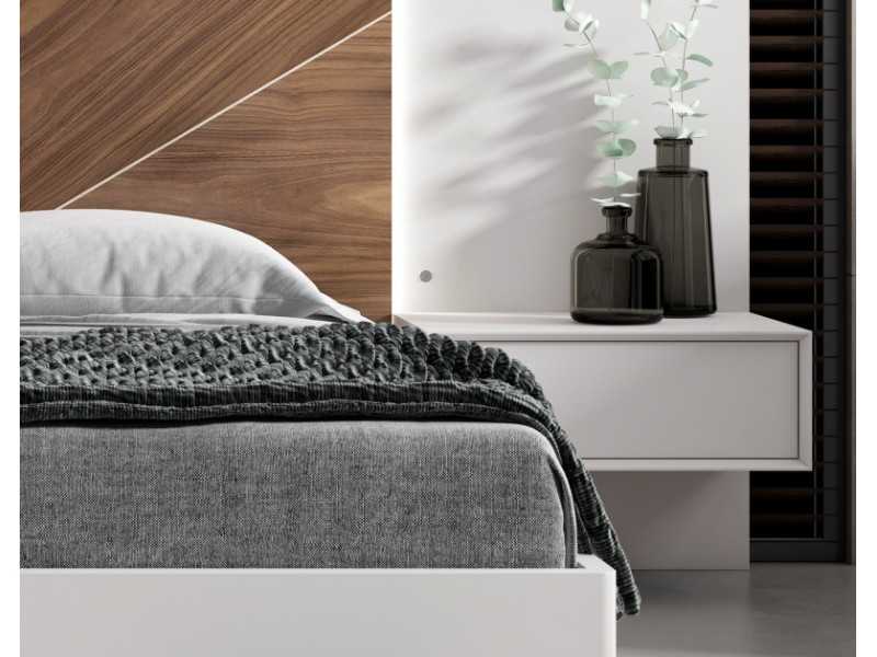 Design headboard with 1 drawer bedside tables and led light - ANA