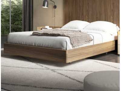 Full bed in slatted walnut with LED light and bed base - BERGEN