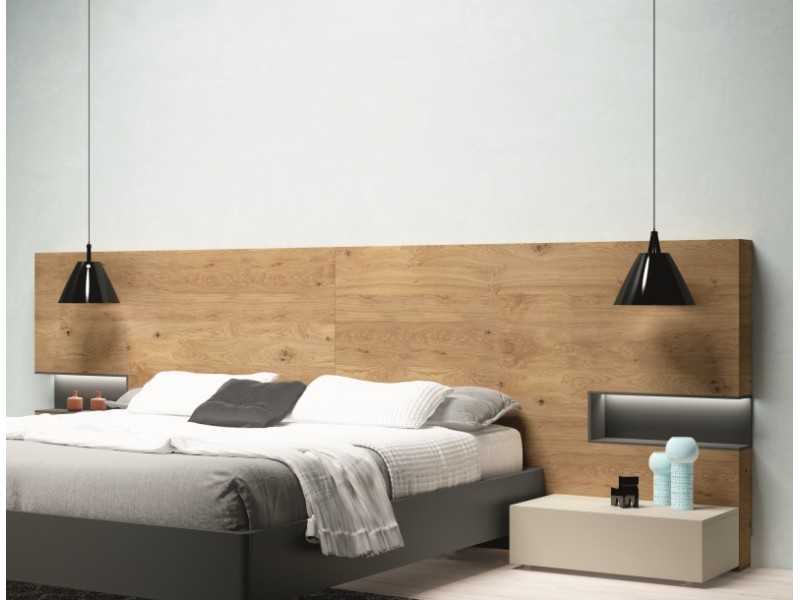 XL headboard in oak with lacquered side holes with LED light - ADRIANNA