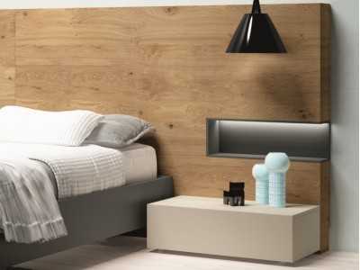 Cabecero XL en roble con huecos laterales lacados con luz led - ADRIANNA
