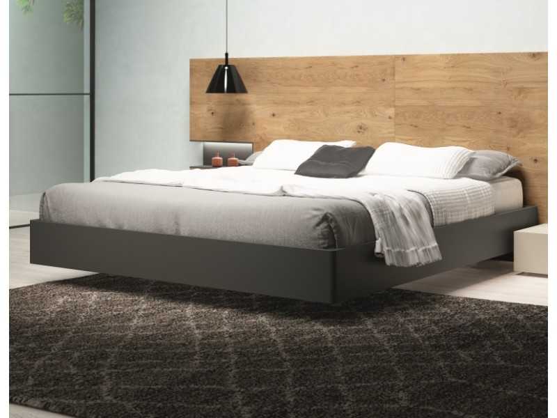 Complete bed with XL oak headboard, lacquered base and LED light -ADRIANNA