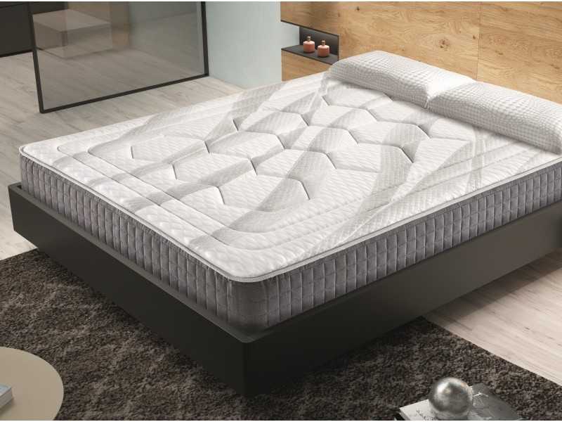 Cama con cabecero XL en roble, base lacada y luz led -ADRIANNA