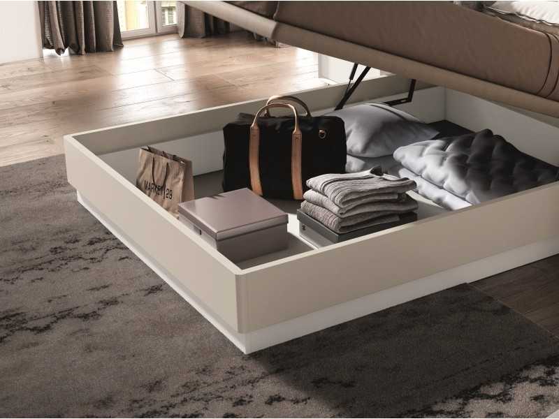 Complete bed with XL oak headboard, lacquered base and LED light -ADRIANNA