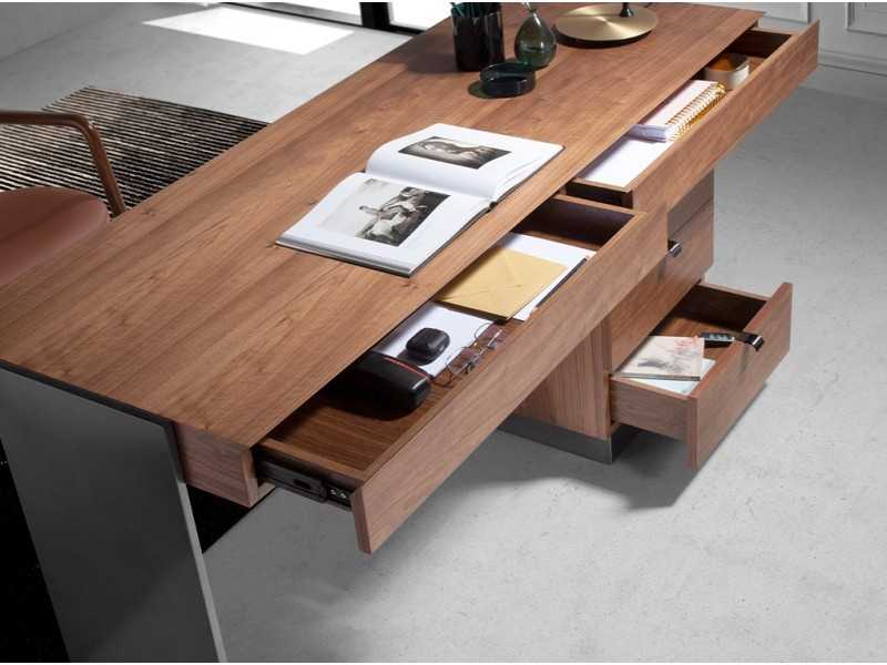 Desk in walnut and polished solid steel - CLAUS