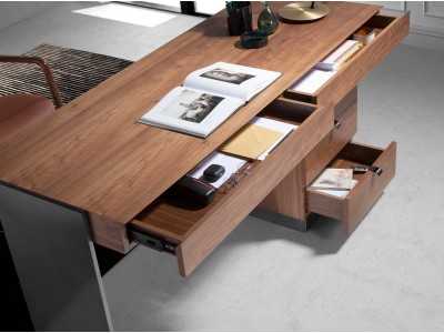 Desk in walnut and polished solid steel - CLAUS