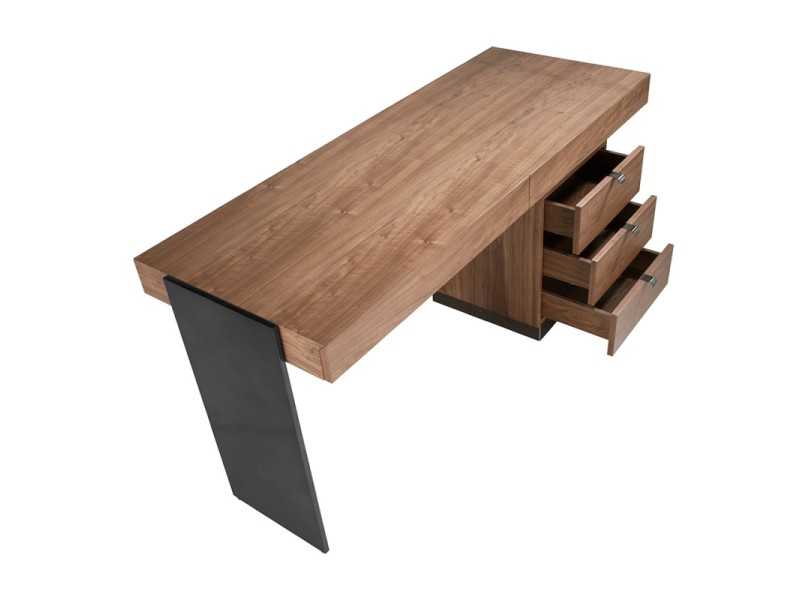 Escritorio en nogal y acero macizo pulido - CLAUS