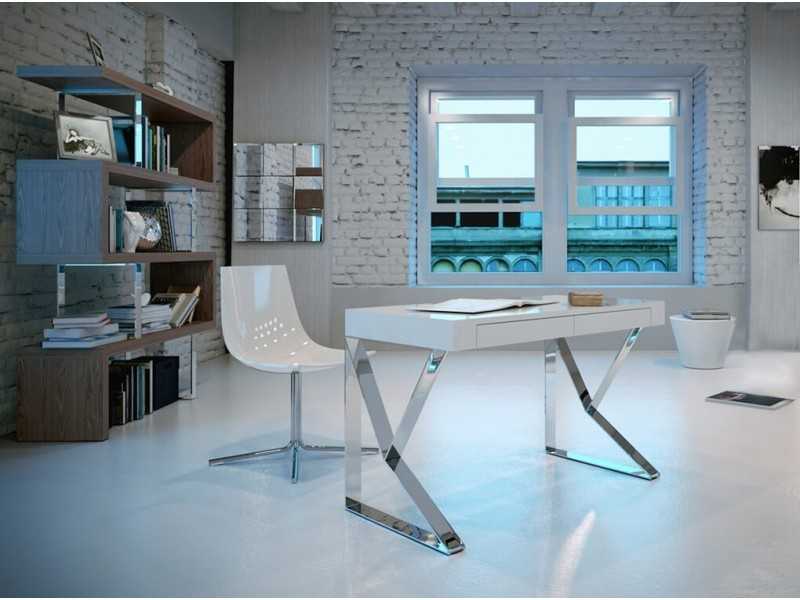 White lacquered desk with stainless steel - TOLÓN BIANCO