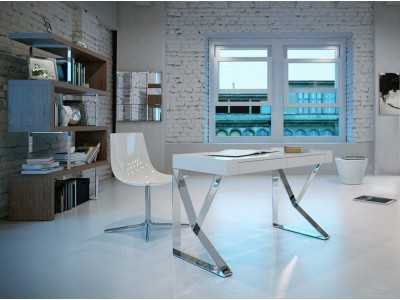 White lacquered desk with stainless steel - TOLÓN BIANCO