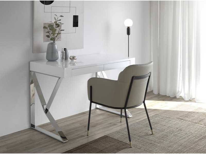 White lacquered desk with stainless steel - TOLÓN BIANCO