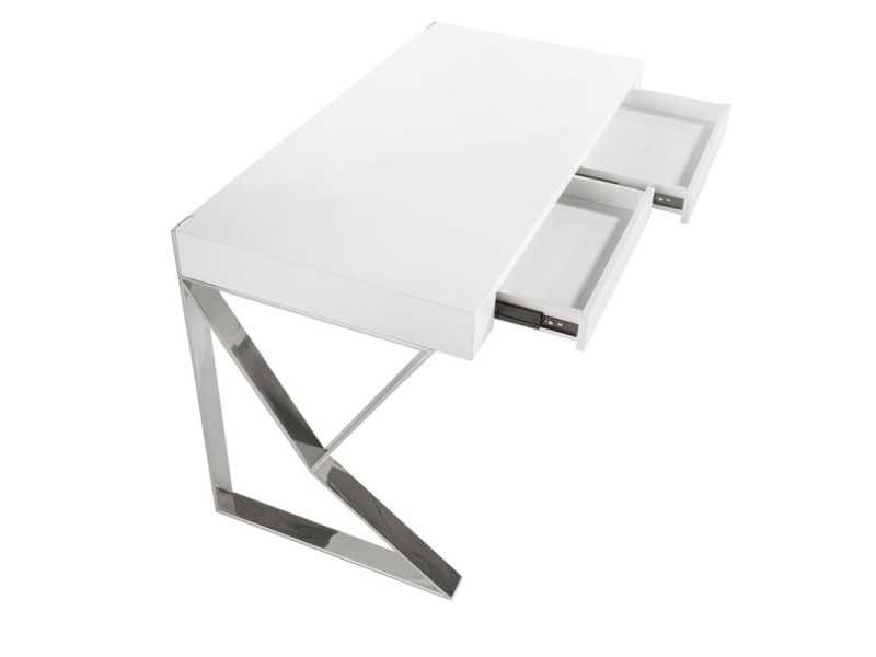 Bureau laqué blanc et acier inoxydable - TOLÓN BIANCO