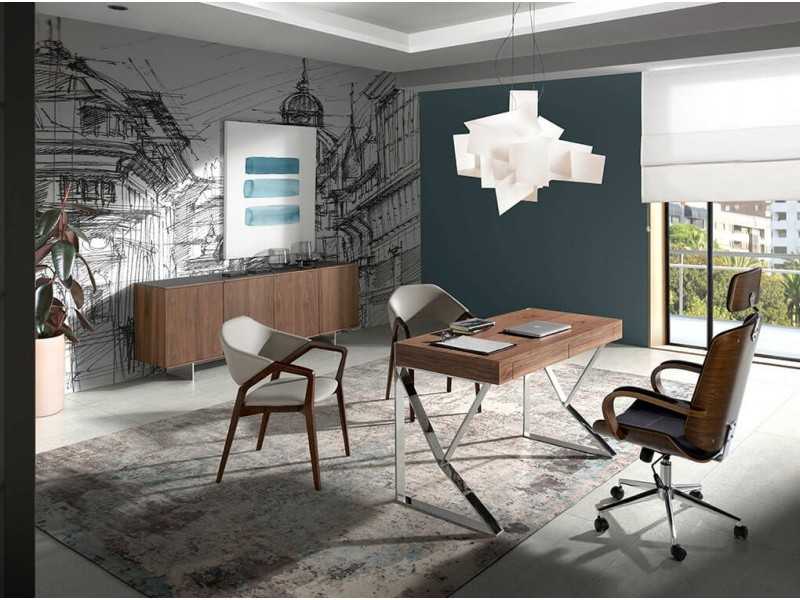 Walnut desk with stainless steel - TOLÓN
