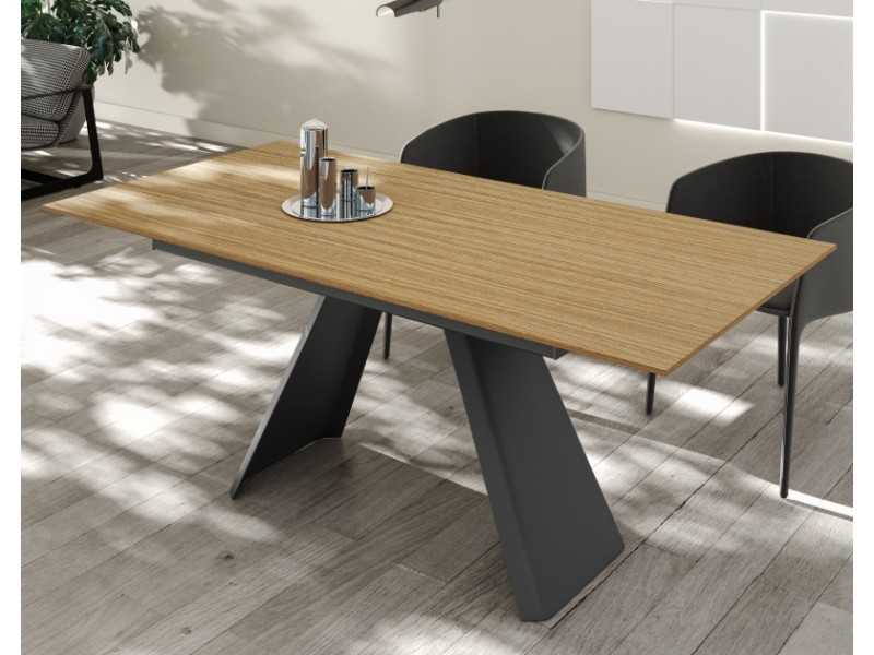 Extendable dining table with wooden or porcelain top - ABABOL