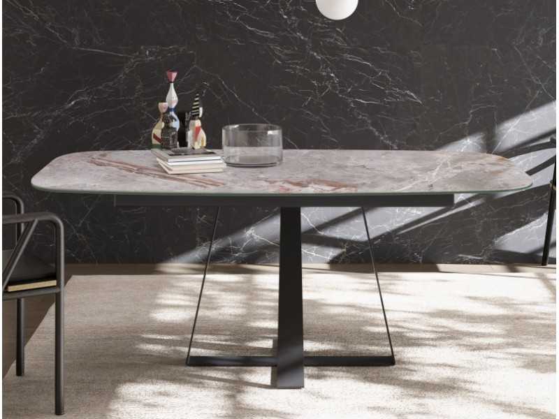 Extendable dining table with oval porcelain top - ANASTASIE