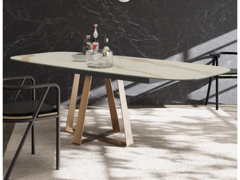 Table à manger extensible avec plateau ovale en porcelaine - ANASTASIE