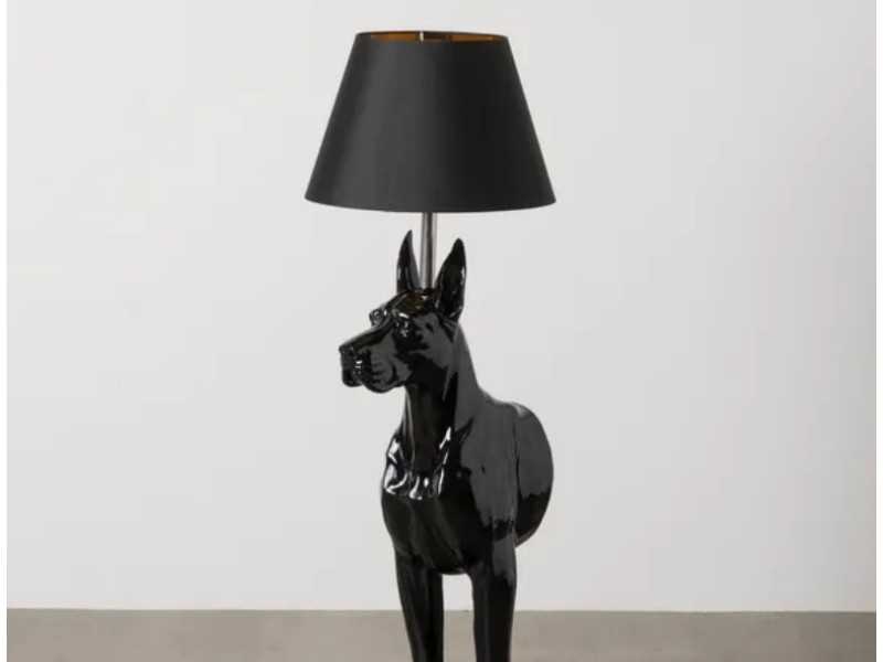 Glossy black resin floor lamp - CHIEN