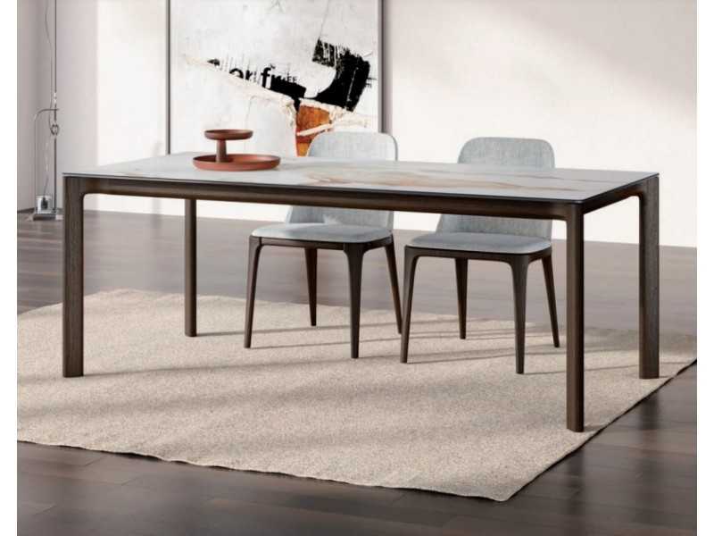 Extendable dining table in oak wood with porcelain top - FACILE