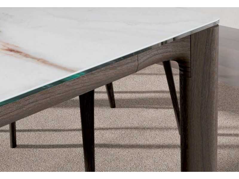 Mesa de comedor extensible en madera de roble con tapa porcelánico - FACILE