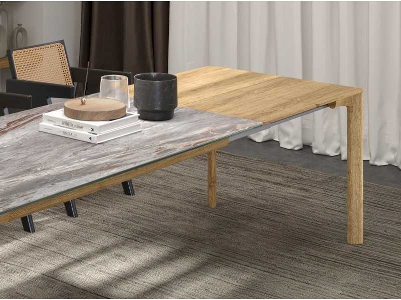 Mesa de comedor extensible en madera de roble con tapa porcelánico - FACILE