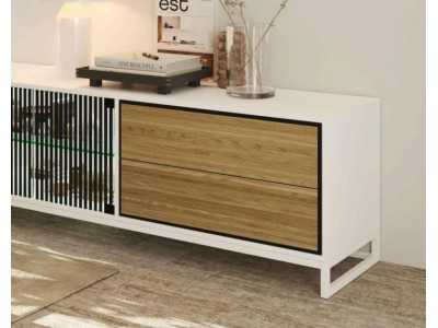 Table TV laquée façades en chêne et piètement en acier - TURQUIE ACIER Table TV laquée façades en chêne et piètement en acier - TURQUIE ACIER