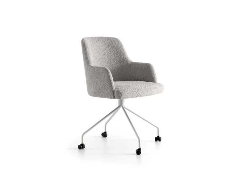 Swivel armchair with steel arms and legs - ANNETTE SWIVEL