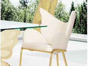 Chaise avec accoudoirs tapissé et piètement en acier inoxydable doré poli - PAPILLON 2
