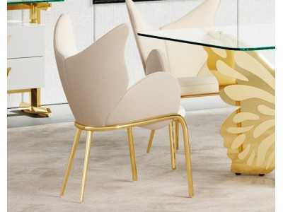 Chaise avec accoudoirs tapissé et piètement en acier inoxydable doré poli - PAPILLON
