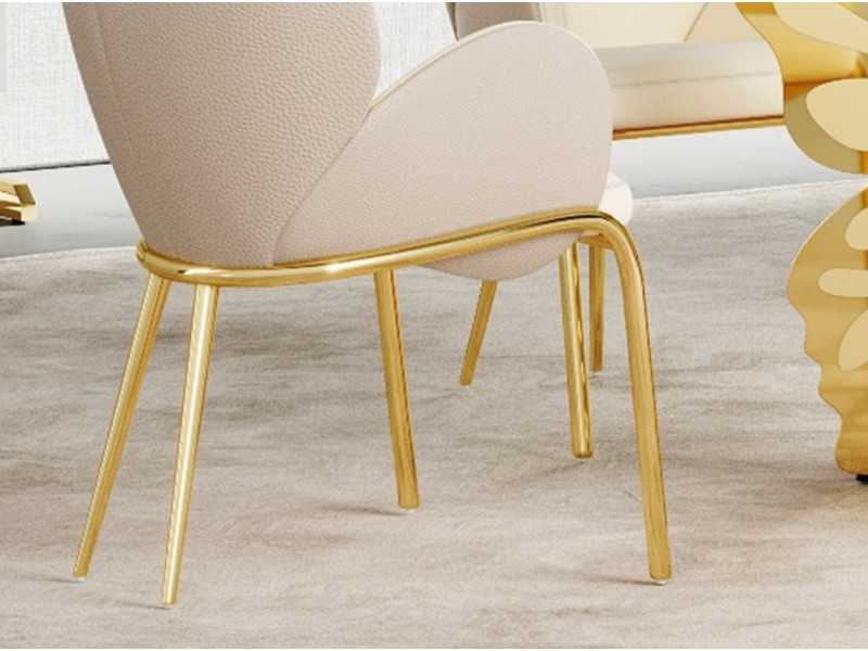 Silla con brazos tapizada y base de acero inoxidable dorado pulido - PAPILLON
