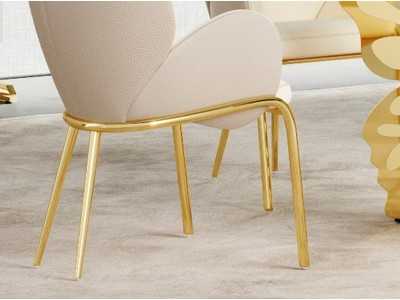 Chaise avec accoudoirs tapissé et piètement en acier inoxydable doré poli - PAPILLON