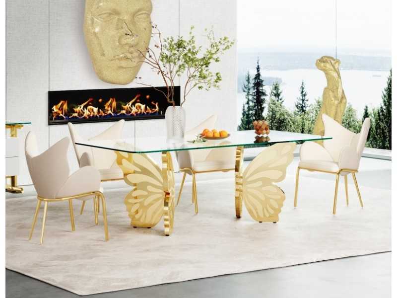 Stainless steel dining table with glass top - PAPILLON