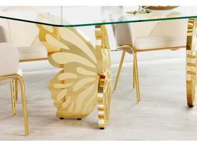 Table à manger en acier inoxydable avec plateau en verre - PAPILLON