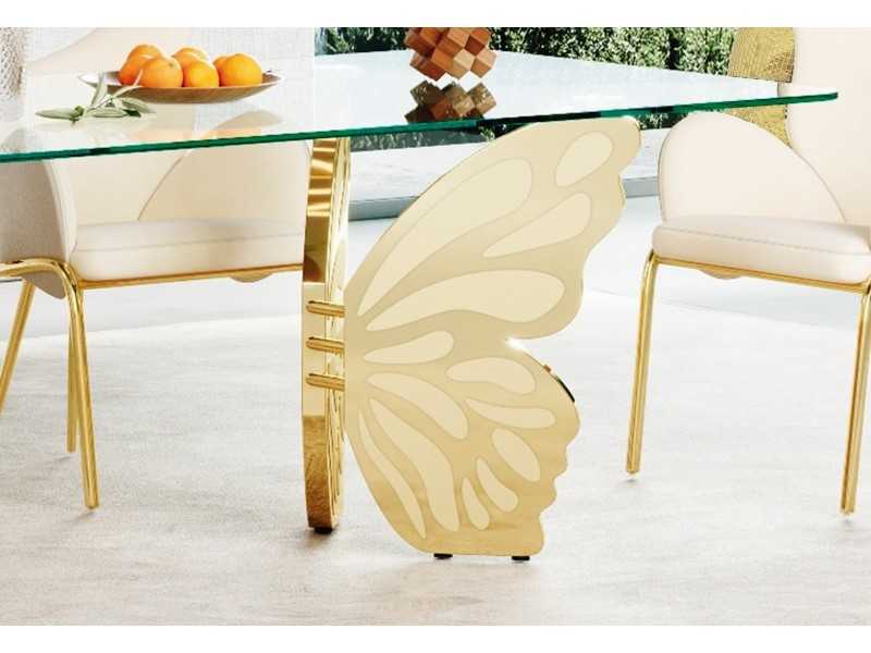 Table à manger en acier inoxydable avec plateau en verre - PAPILLON