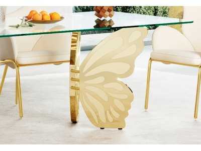 Table à manger en acier inoxydable avec plateau en verre - PAPILLON