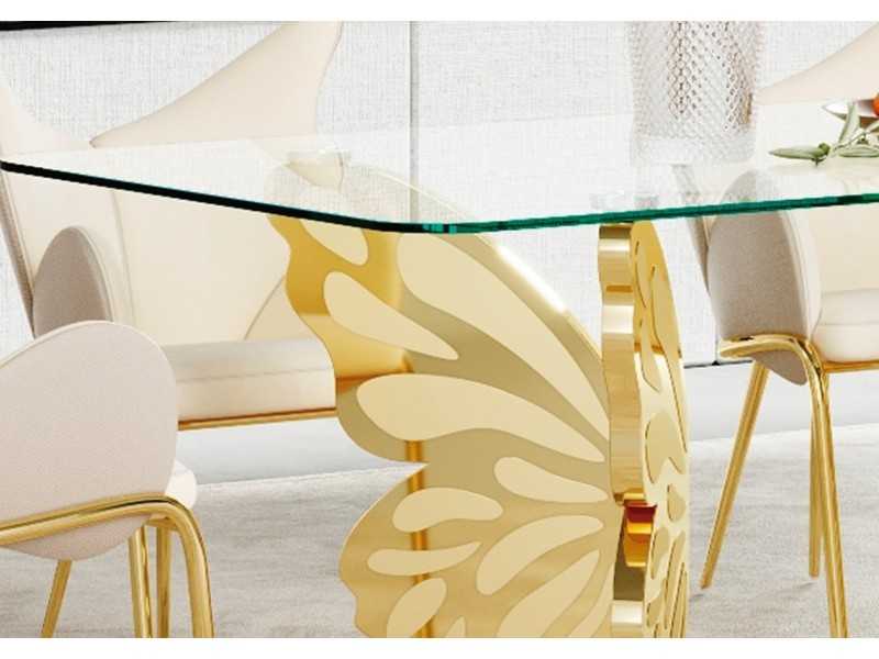 Table à manger en acier inoxydable avec plateau en verre - PAPILLON