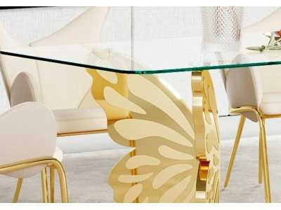 Stainless steel dining table with glass top - PAPILLON