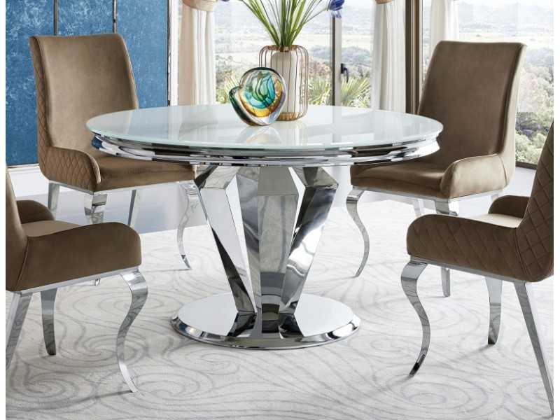 Mesa de comedor redonda y fija en acero inoxidable - LUXE ROND