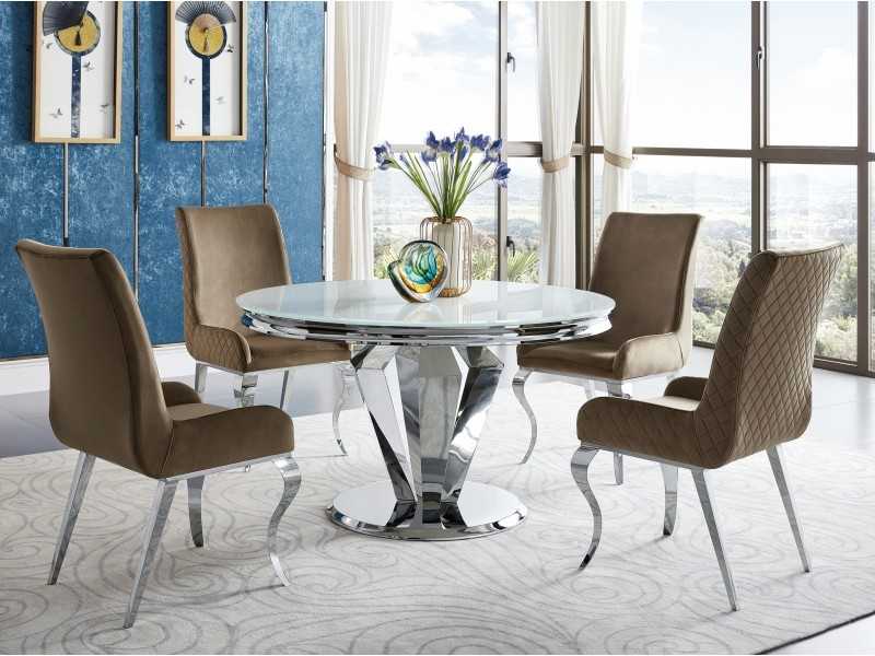 Round fixed dining table in stainless steel - LUXE ROND