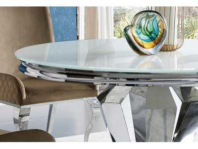Round fixed dining table in stainless steel - LUXE ROND