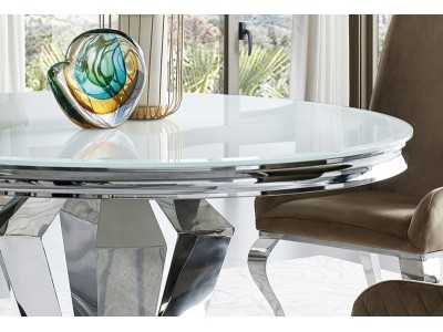 Round fixed dining table in stainless steel - LUXE ROND