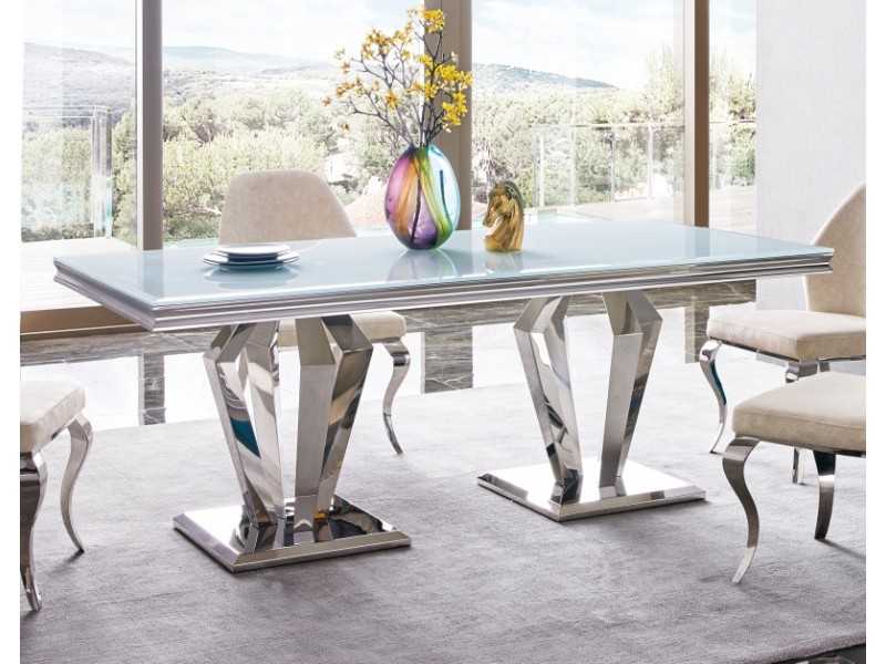 Rectangular and fixed dining table in stainless steel - LUXE