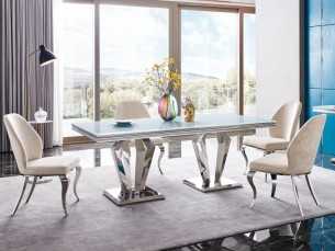 Rectangular and fixed dining table in stainless steel - LUXE 2